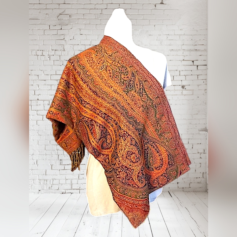 NEW! Beautifully Colored Indian Paisley Wrap 72" Long x 29" Wide with Tassels